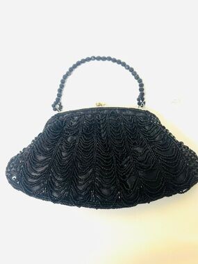 NWT Beaded Black Evening Handbag - Classic Vintage Style